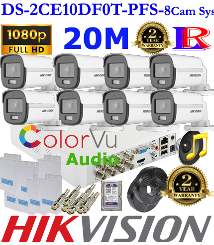 Hikvision 8 audio camera package DS-2CE10DF0T-PFS Hikvision 8 audio camera package DS-2CE10DF0T-PFS