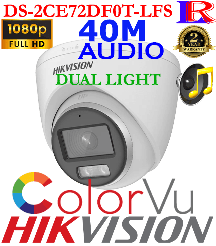 Hikvision 2 MP Smart Hybrid Light 40 M ColorVu Camera DS-2CE72DF0T-LFS Hikvision 2 MP Smart Hybrid Light 40 M ColorVu Camera DS-2CE72DF0T-LFS