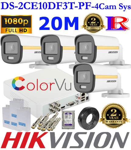 Hikvision ColorVu 2MP 4 cameras Kit DS-2CE10DF3T-PF Hikvision ColorVu 2MP 4 cameras Kit DS-2CE10DF3T-PF