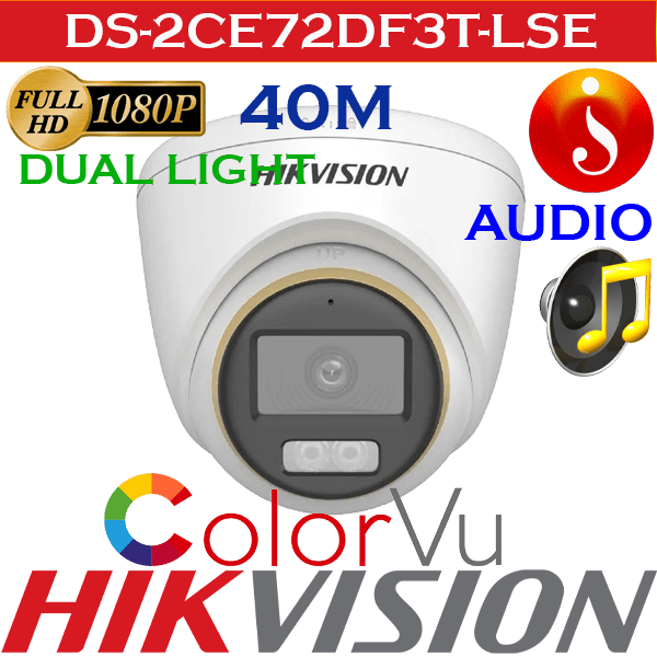 Hikvision 2MP 3D Smart Light ColorVu Audio 40 M Turret Camera DS-2CE72DF3T-LSE 1 Hikvision 2MP 3D Smart Light ColorVu Audio 40 M Turret Camera DS-2CE72DF3T-LSE