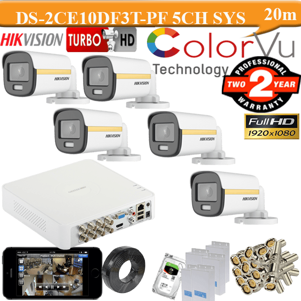 Hikvision 2mp colourvu Gold 5 camera 5MP DVR System 1 Hikvision 2mp colourvu Gold 5 camera package DS-2CE10DF3T-PF