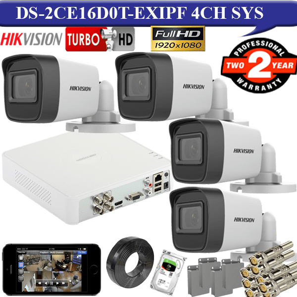 Hikvision full HD night vision 2mp 4 camera kit 1TB HDD 1 Hikvision 4 camera package price