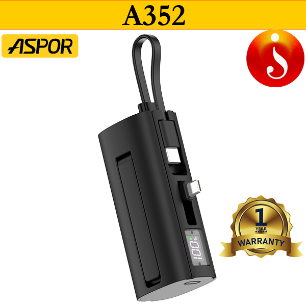 ASPOR A352 Built in Cable 5000mAh Ultra-Thin Mini Compact Portable Emergency Power Bank 1 ASPOR A352 Built in Cable 5000mAh Ultra-Thin Mini Compact Portable Emergency Power Bank