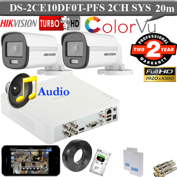 Hikvision 2mp colourvu 2mp voice 2 camera package 1 Hikvision 2mp colourvu voice 2 camera 1TB HDD KIT